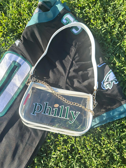 philly White Convertable Crossbody Purse | Green & White