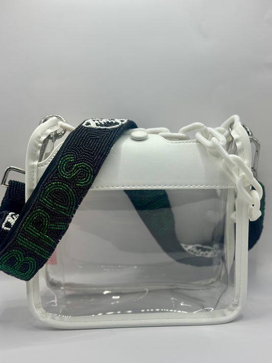 White Clear Crossbody Bag with Black BIRDS Strap