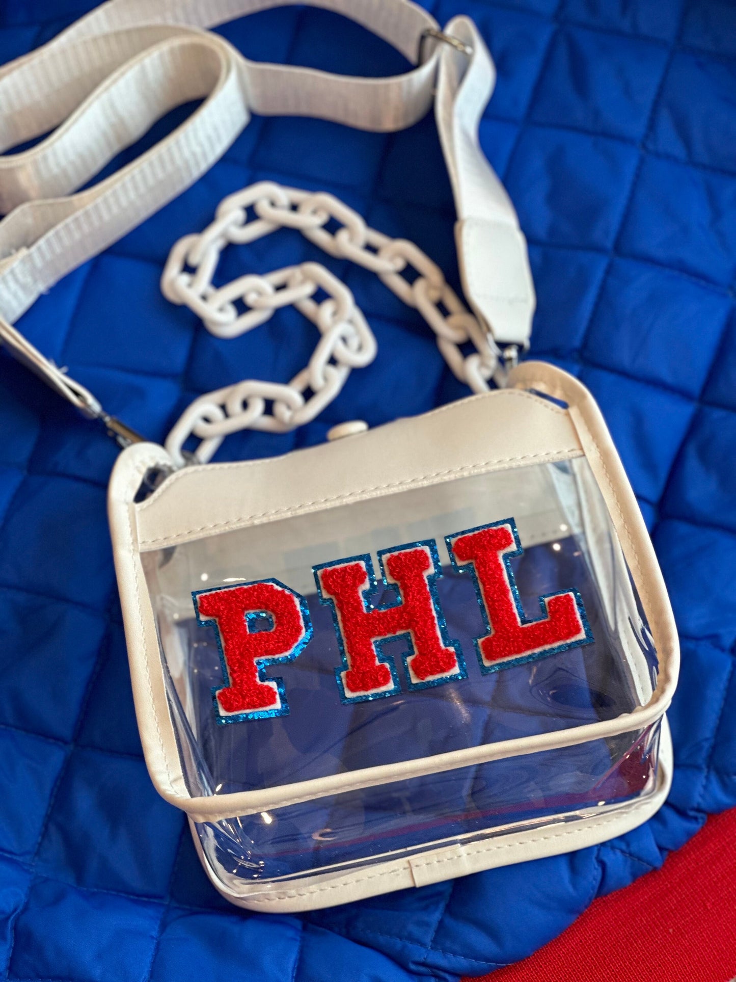White PHL Stadium Approved Bag | Red & Blue