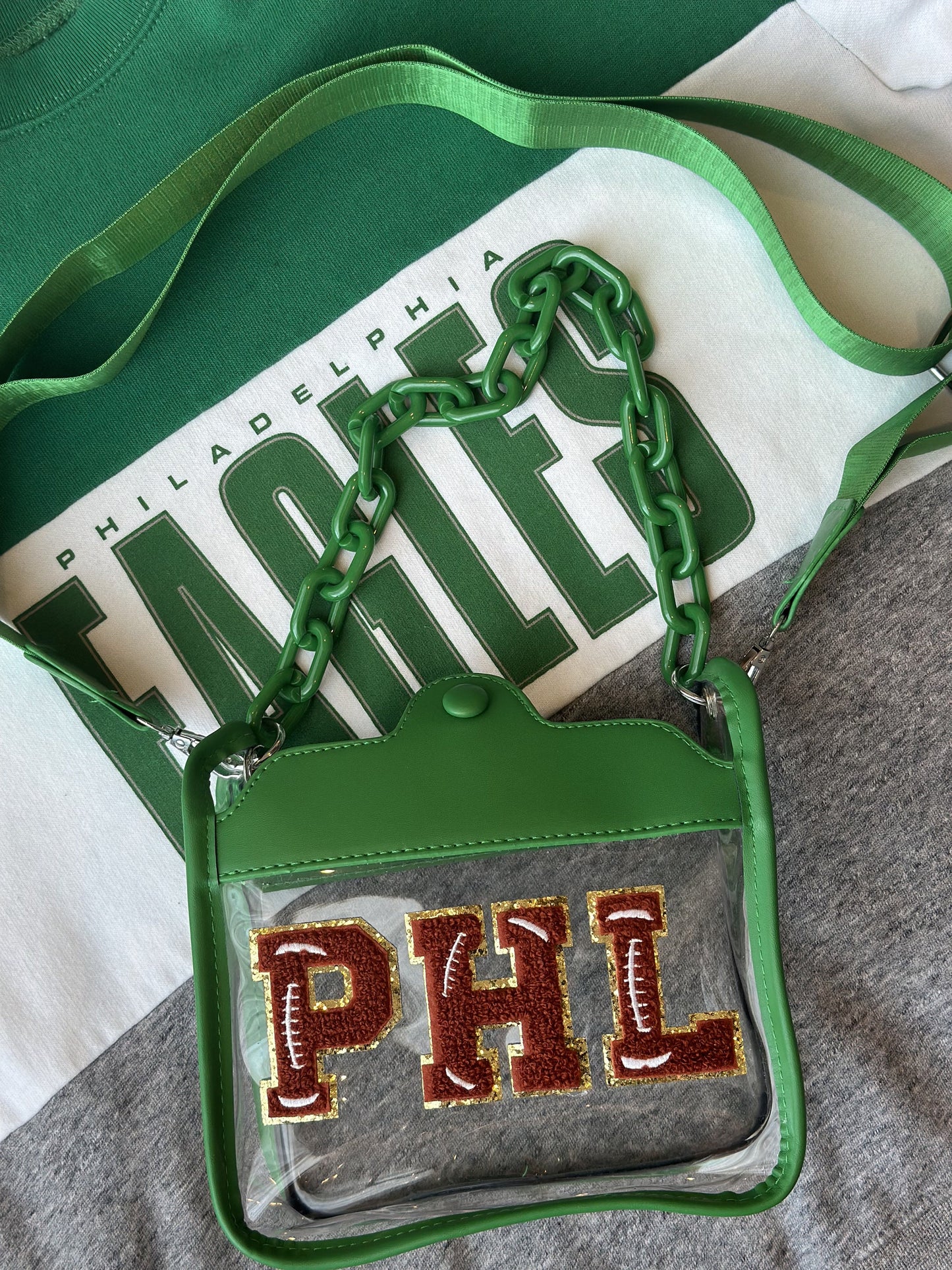 Philadelphia Football Clear Crossbody Stadium Bag with Chain