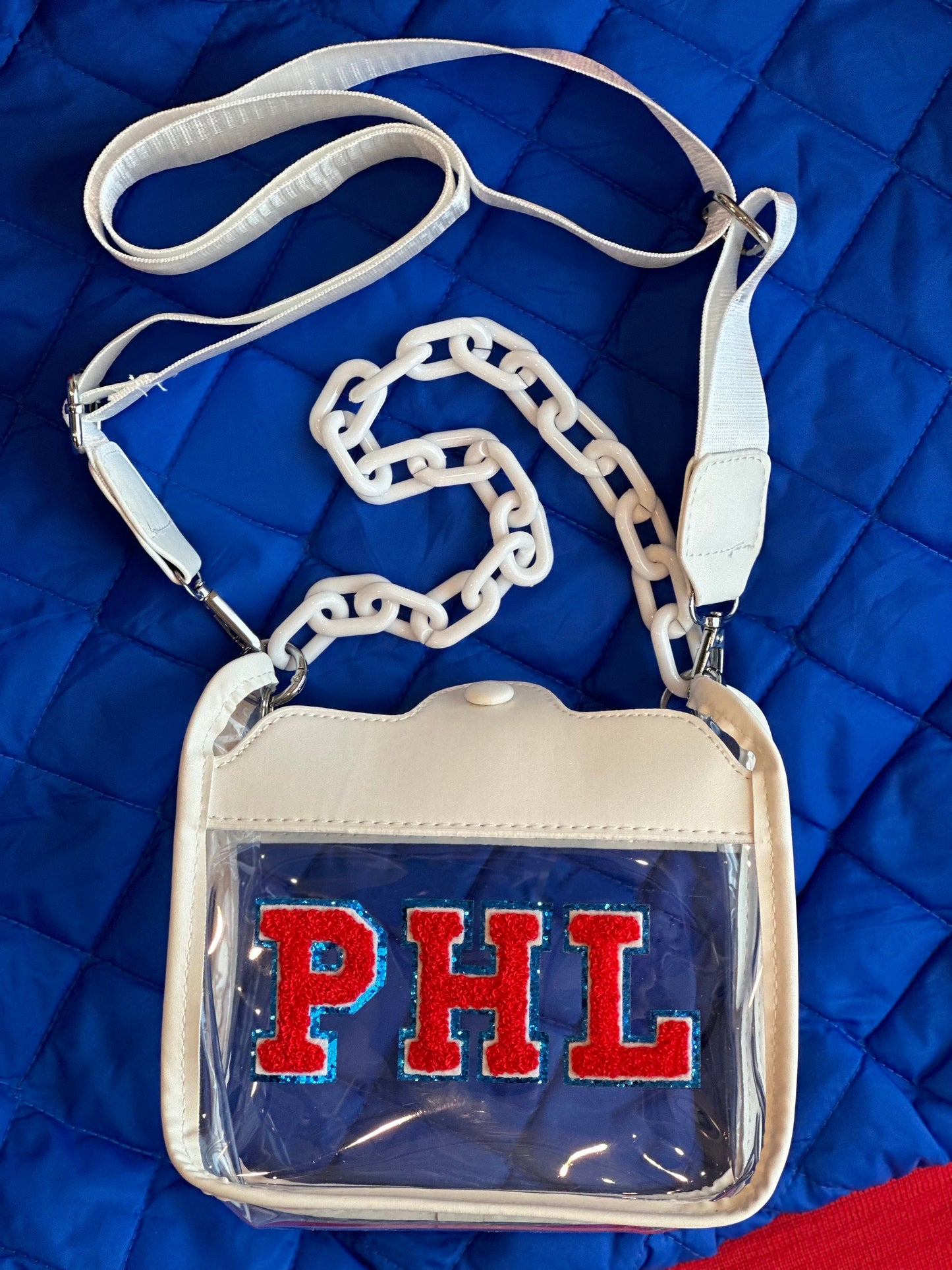 White PHL Stadium Approved Bag | Red & Blue