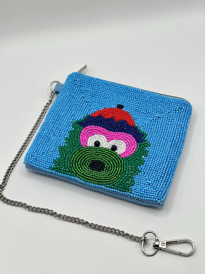 Philadelphia Mascot Beaded Coin Purse – Blue | Stadium Approved | Handmade Game Day Bag | Quirky Philly Gift