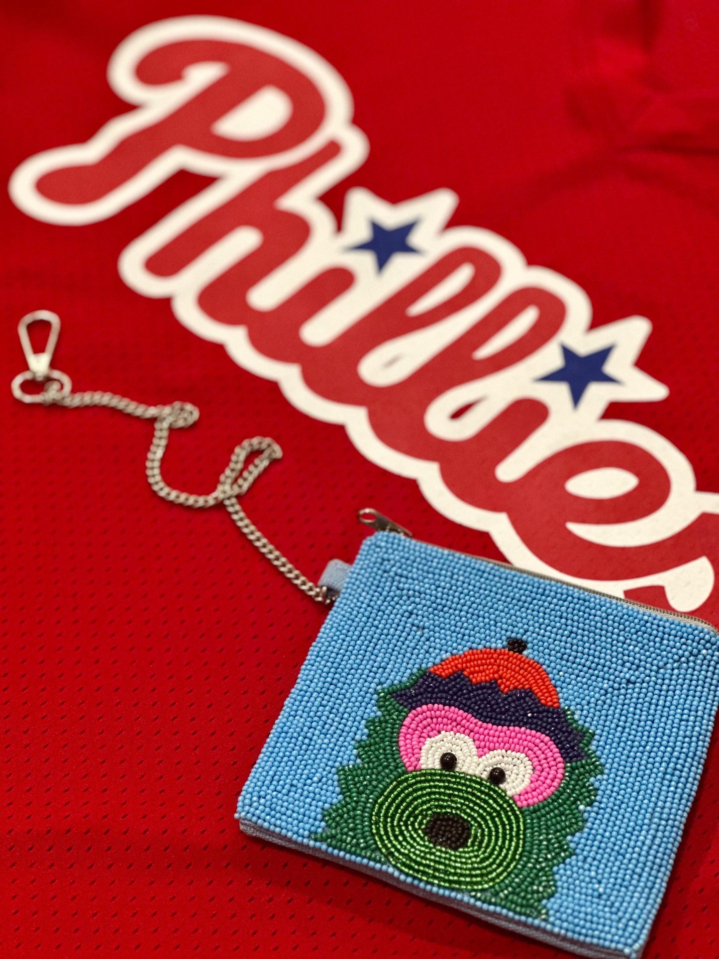 Philadelphia Mascot Beaded Coin Purse – Blue | Stadium Approved | Handmade Game Day Bag | Quirky Philly Gift