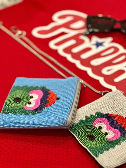 Philadelphia Mascot Beaded Coin Purse – Blue | Stadium Approved | Handmade Game Day Bag | Quirky Philly Gift