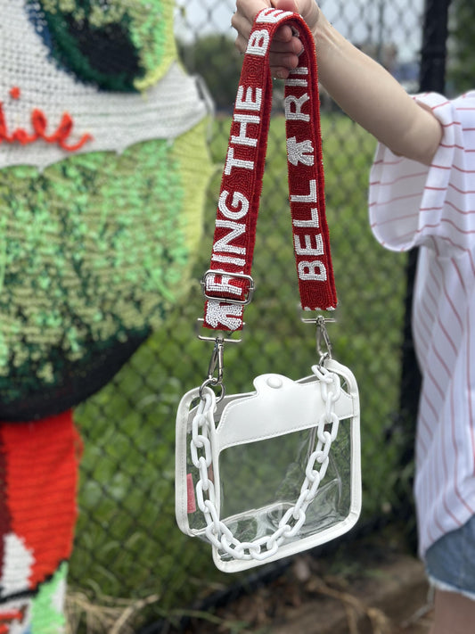 White Clear Crossbody Bag with RING THE BELL Strap