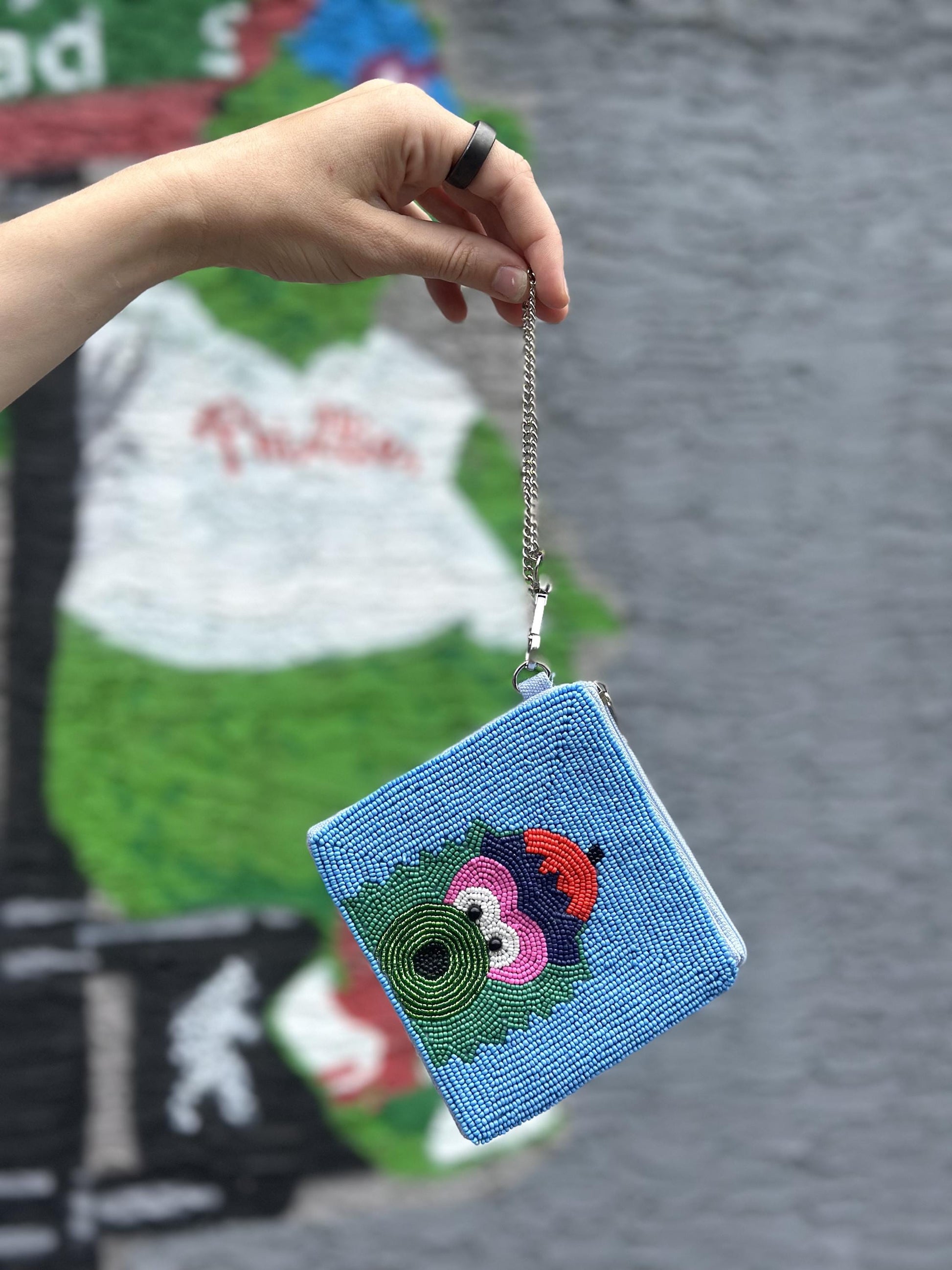 Philadelphia Mascot Beaded Coin Purse – Blue | Stadium Approved | Handmade Game Day Bag | Quirky Philly Gift