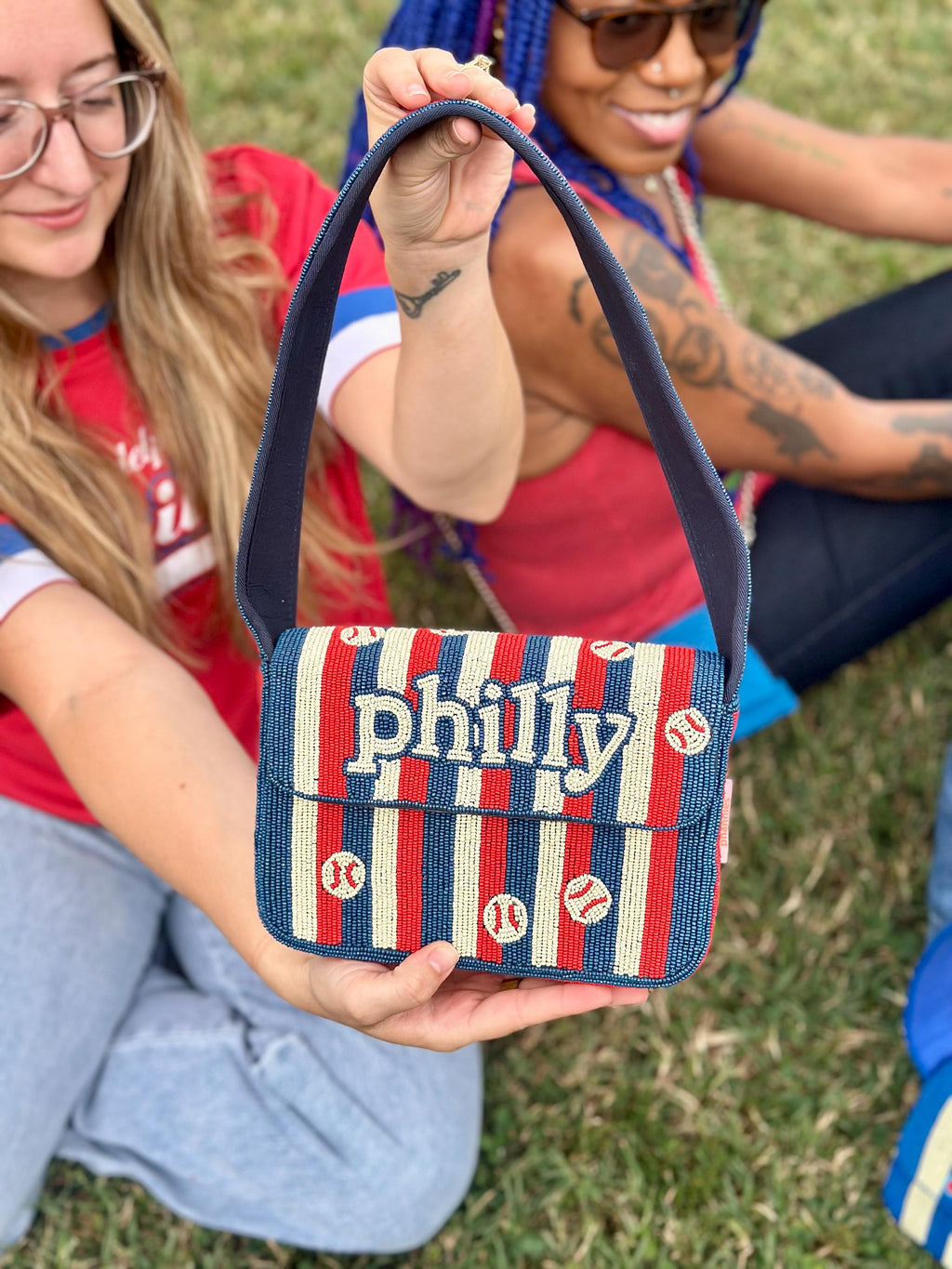 Philadelphia Baseball | Red, White, & Blue 'Philly' Baseballs Beaded Bag