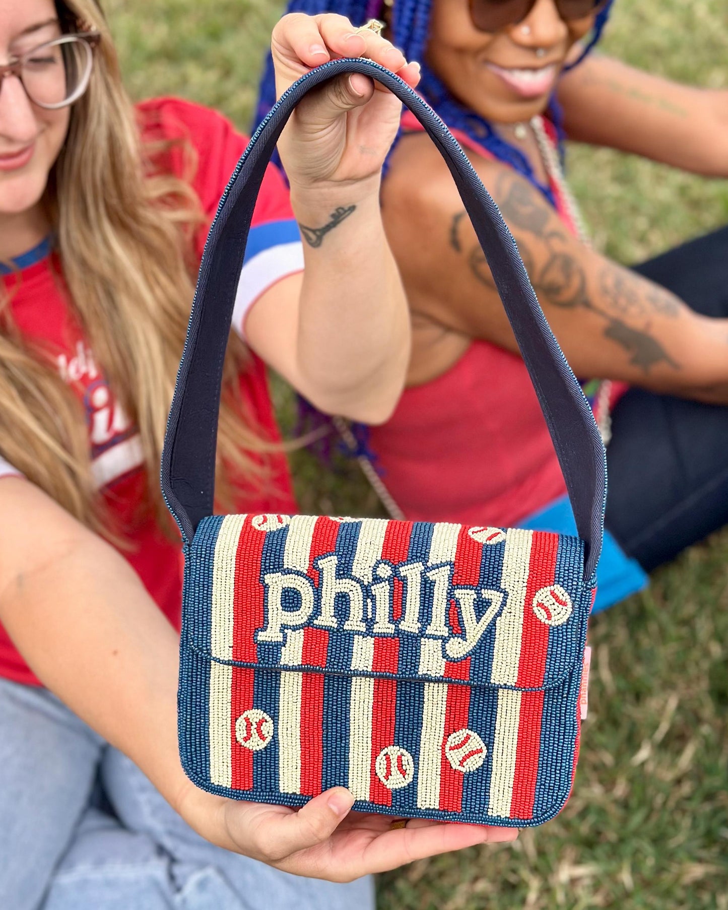 philly Baseball Striped Beaded Shoulder Bag