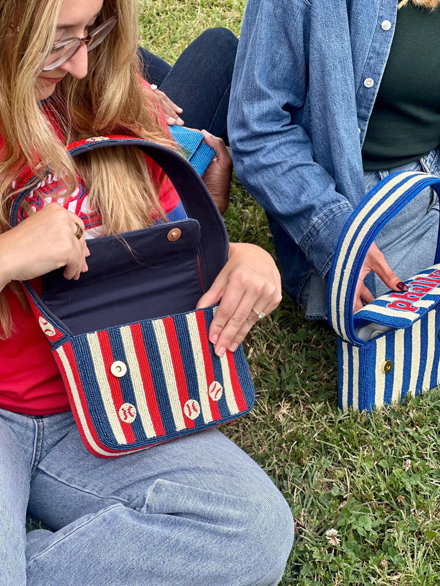 philly Baseball Striped Beaded Shoulder Bag