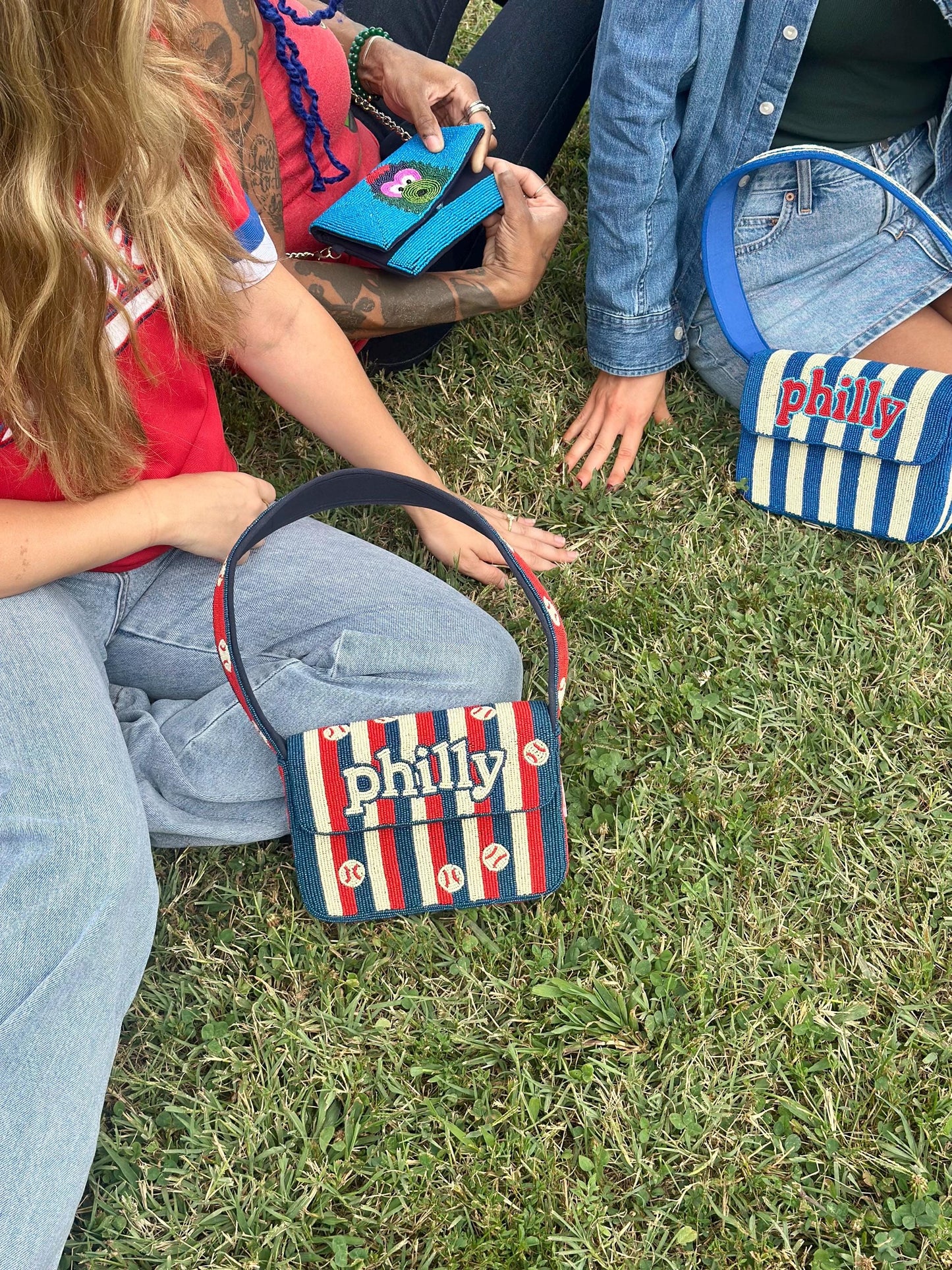philly Baseball Striped Beaded Shoulder Bag