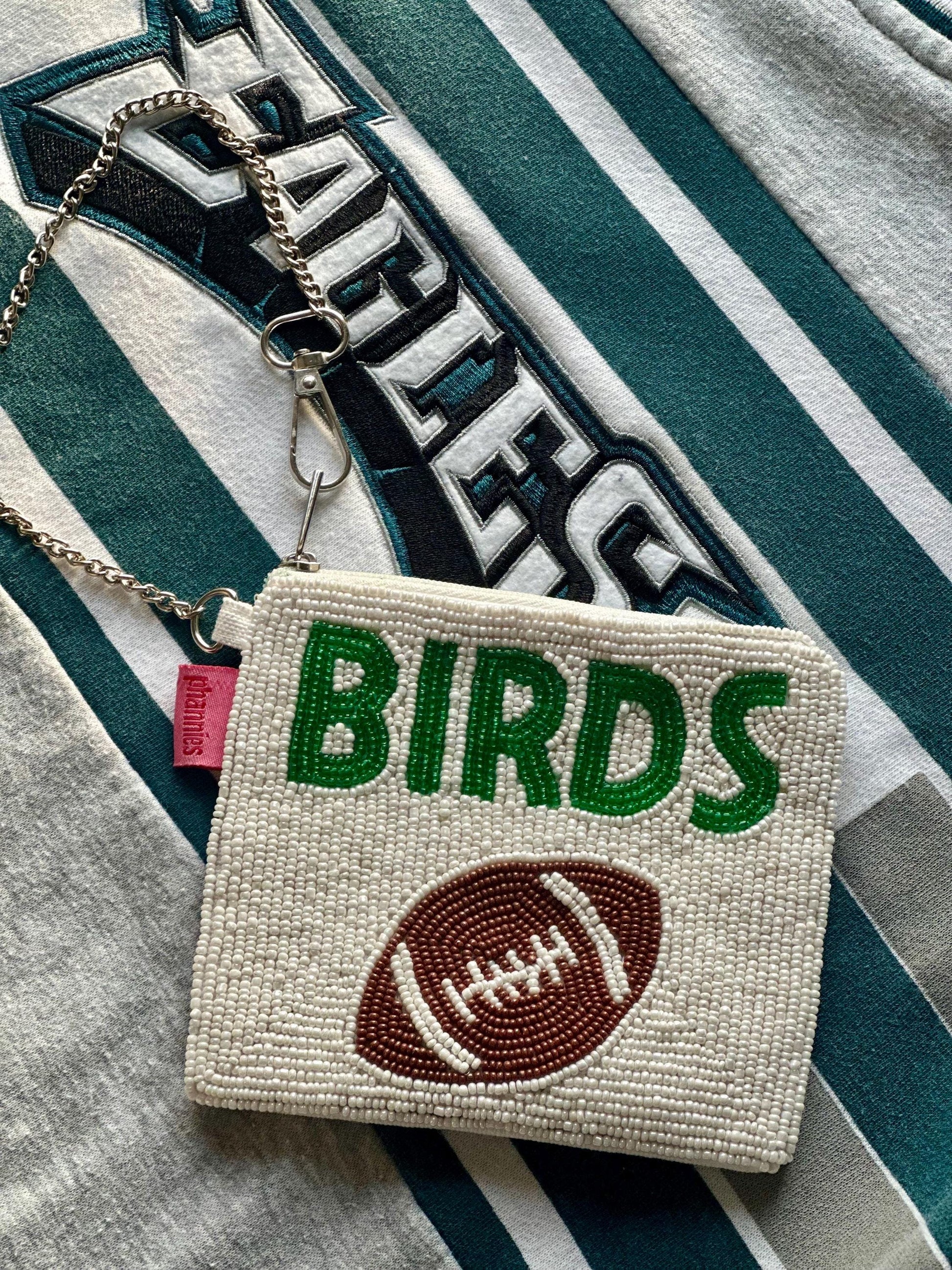 BIRDS Beaded Coin Purse – White | Handmade Statement Pouch | Stadium Approved | Quirky Gift | Game Day Accessory