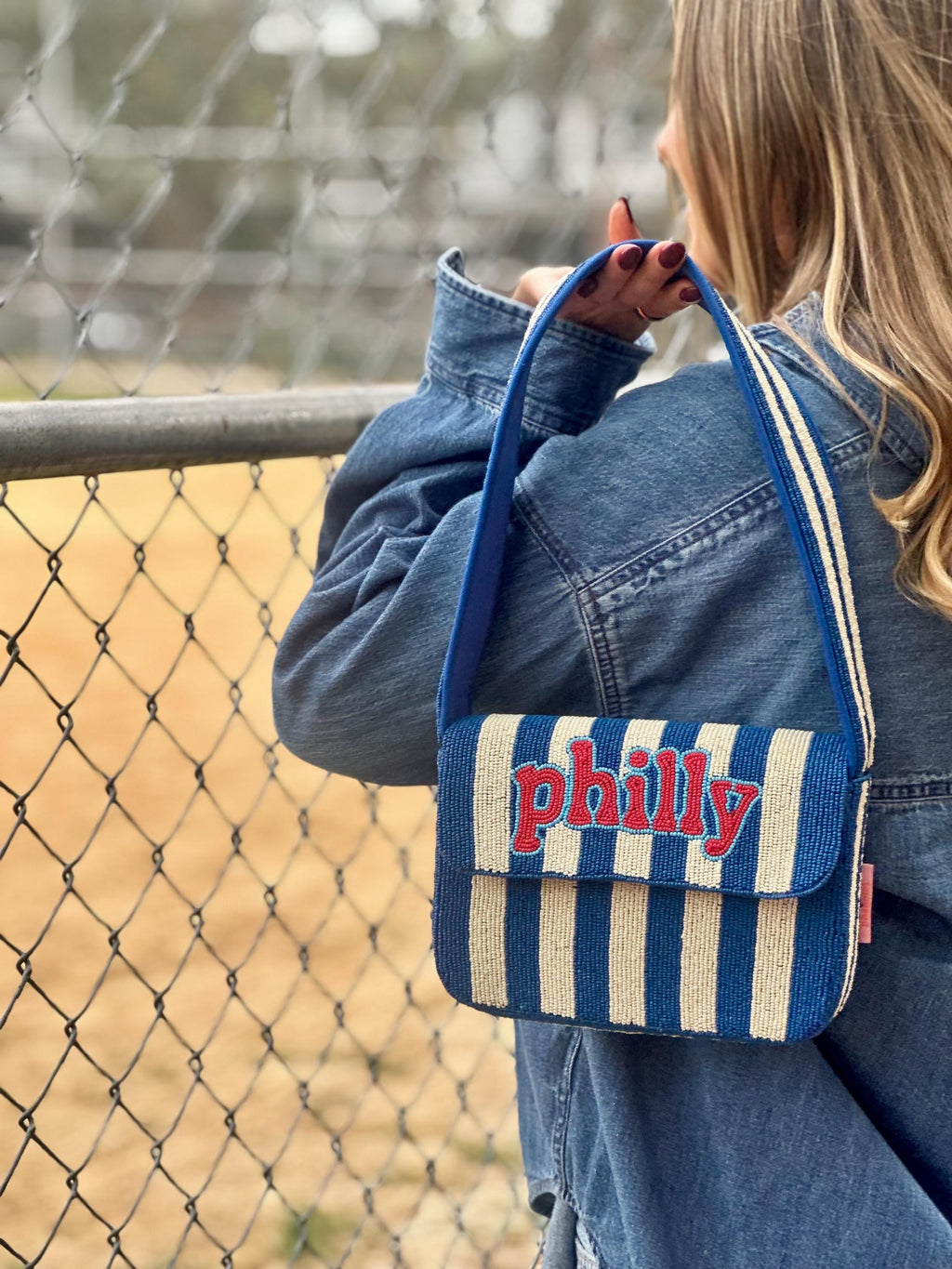 *PRE-ORDER* Philadelphia Baseball | Blue & White 'Philly' Beaded Bag