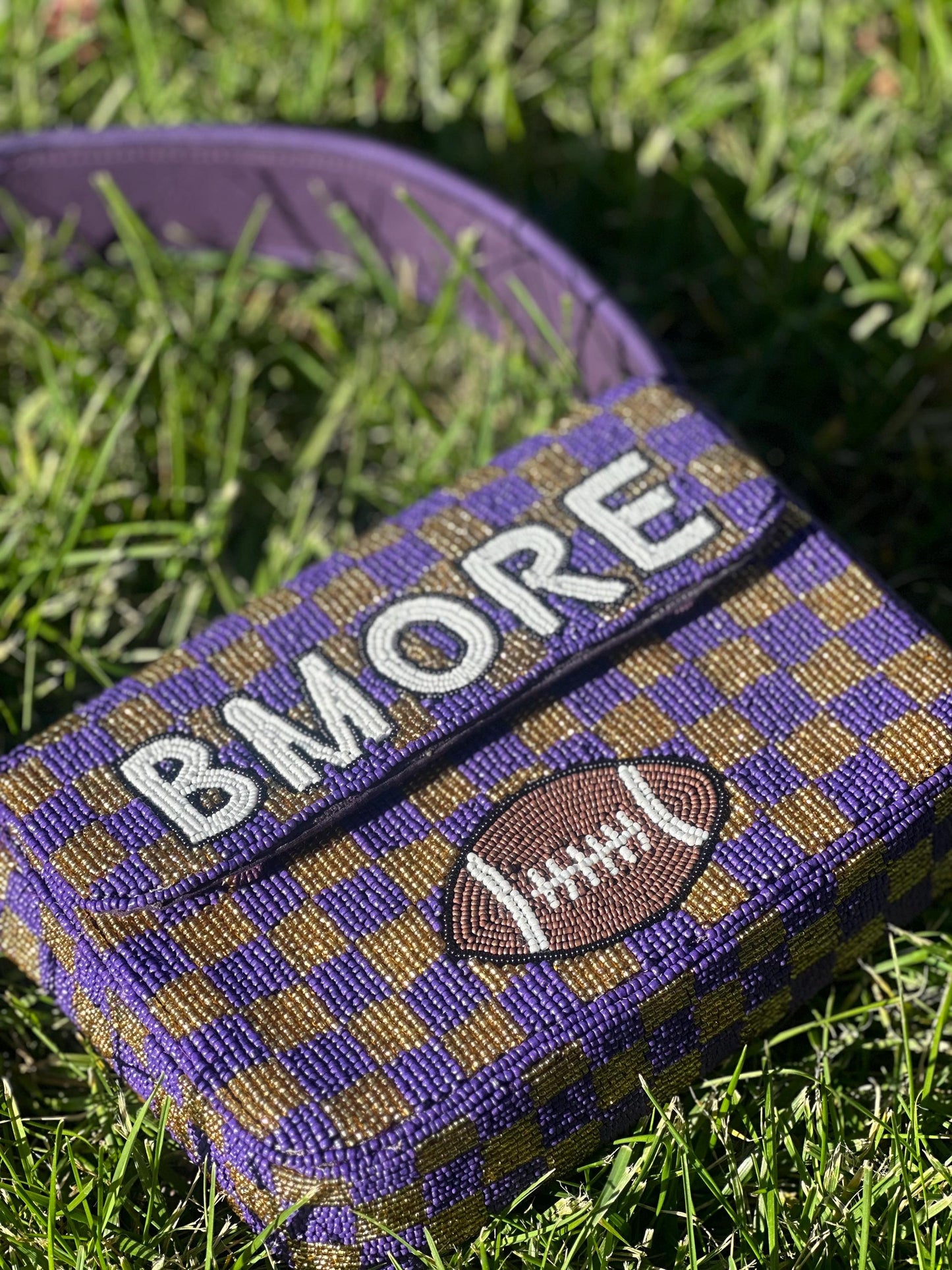 BMORE Football Checkered Beaded Shoulder Bag
