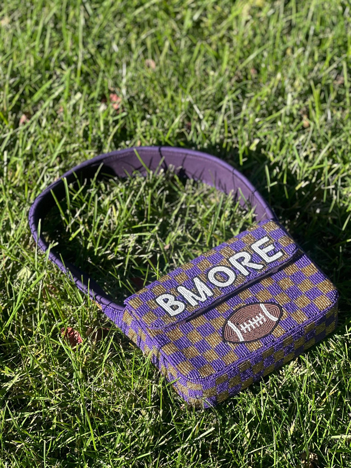 BMORE Football Checkered Beaded Shoulder Bag