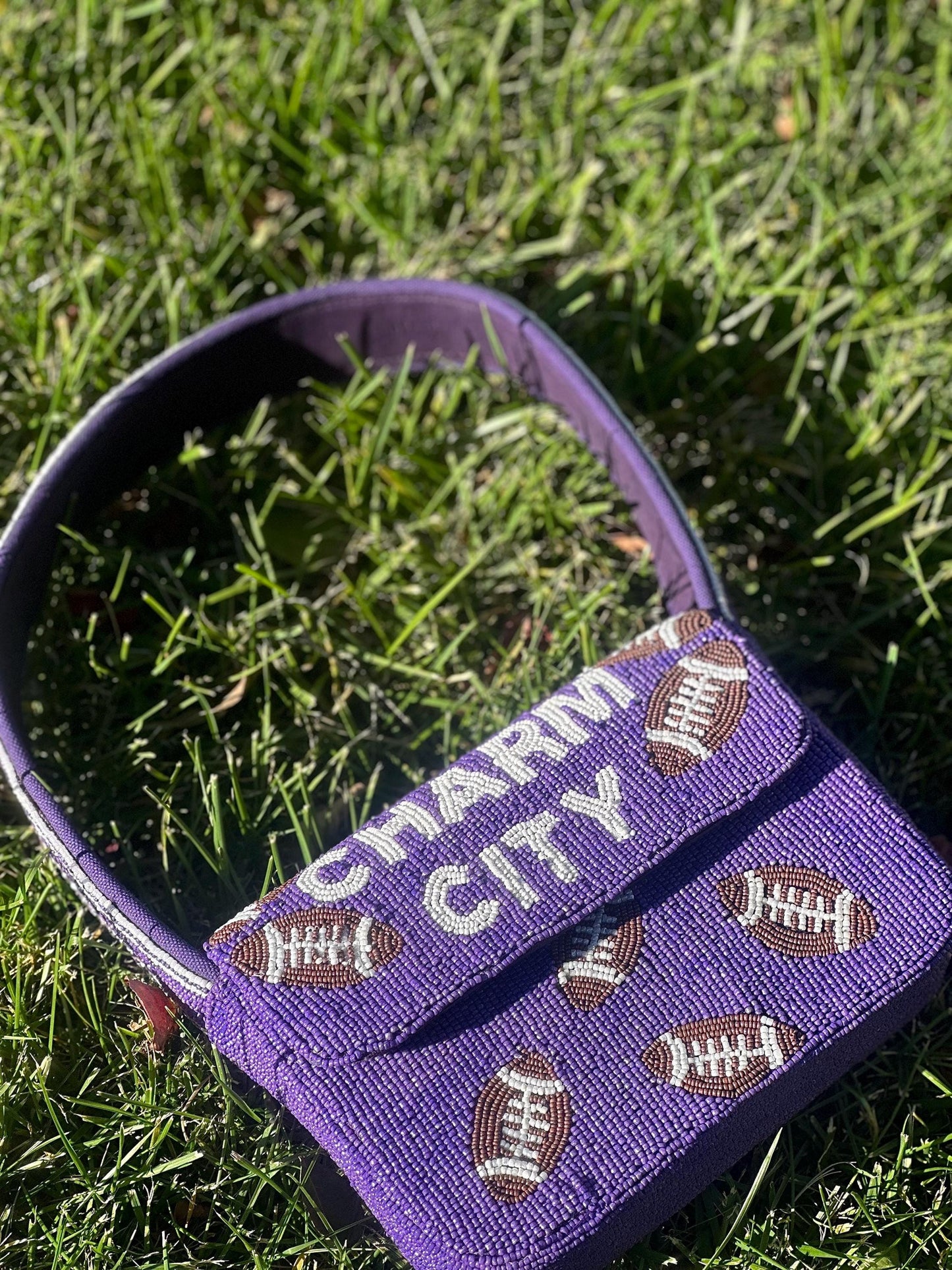 CHARM CITY Football Beaded Shoulder Bag