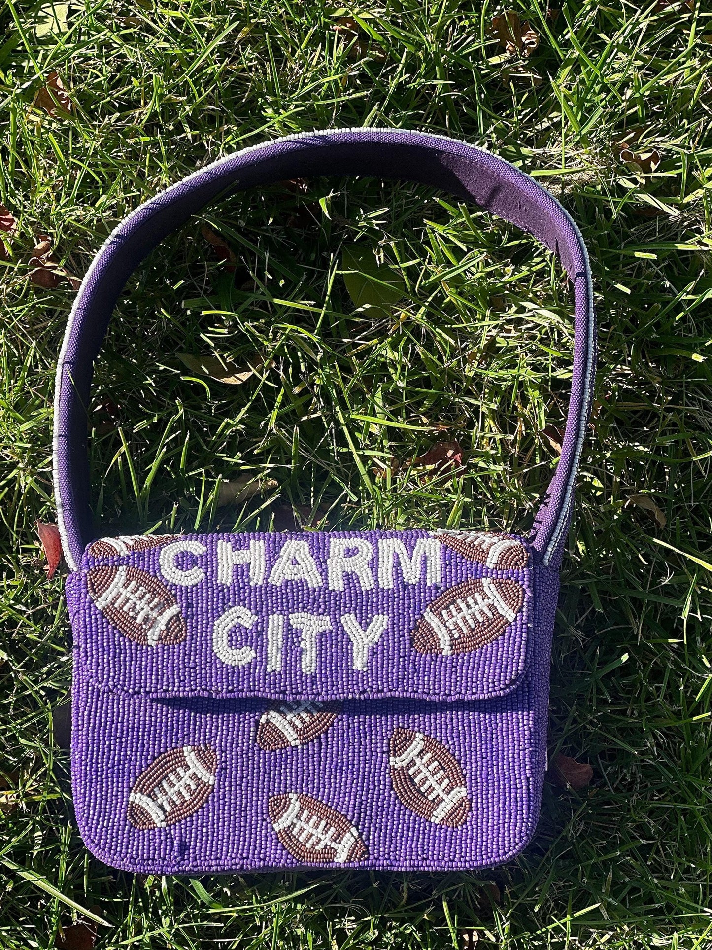 CHARM CITY Football Beaded Shoulder Bag