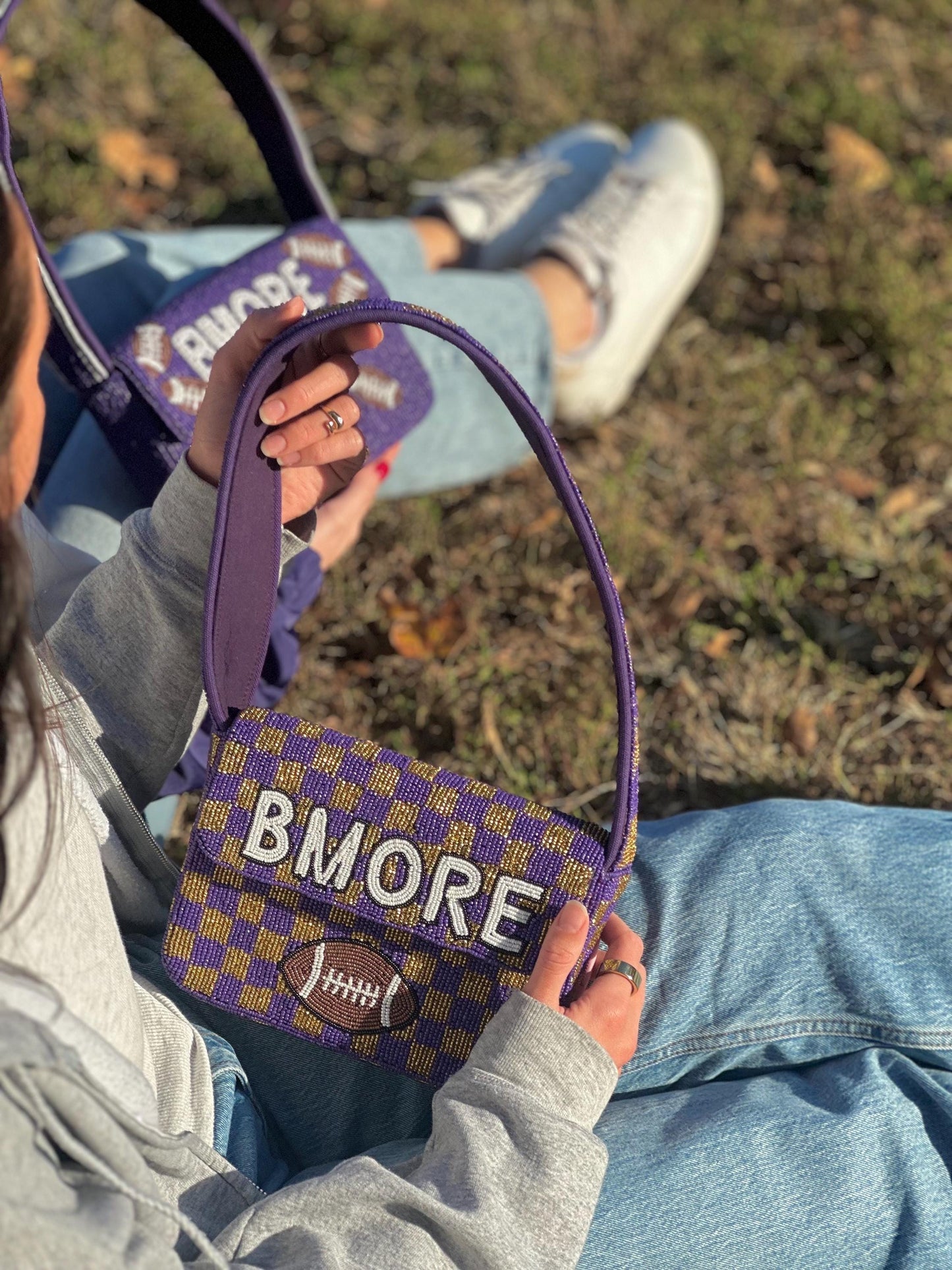 BMORE Football Checkered Beaded Shoulder Bag
