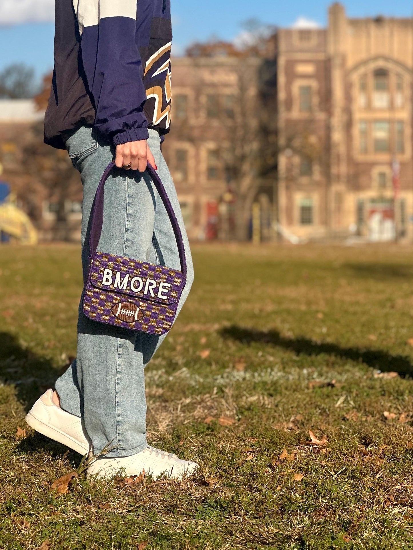 BMORE Football Checkered Beaded Shoulder Bag