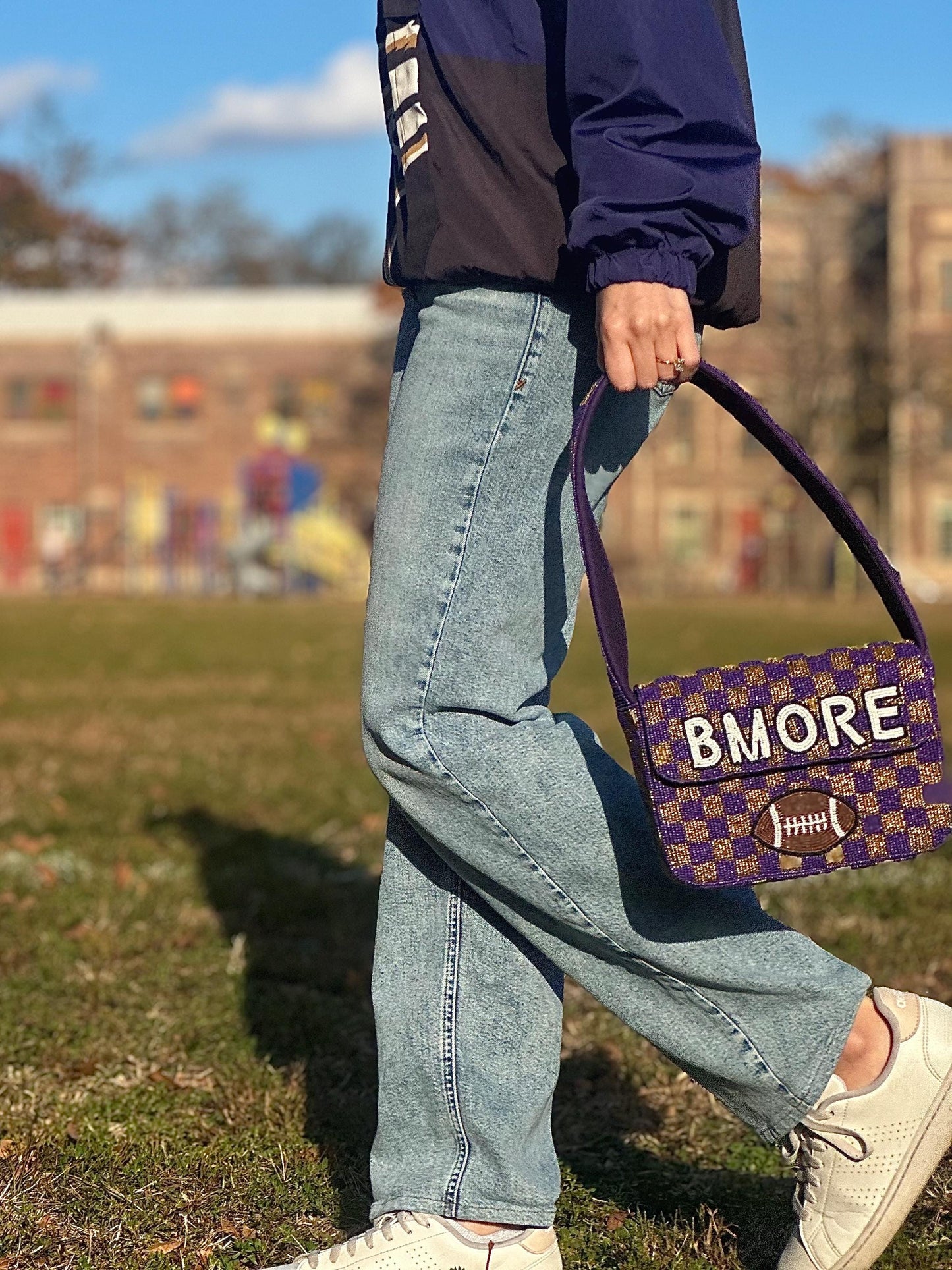 BMORE Football Checkered Beaded Shoulder Bag