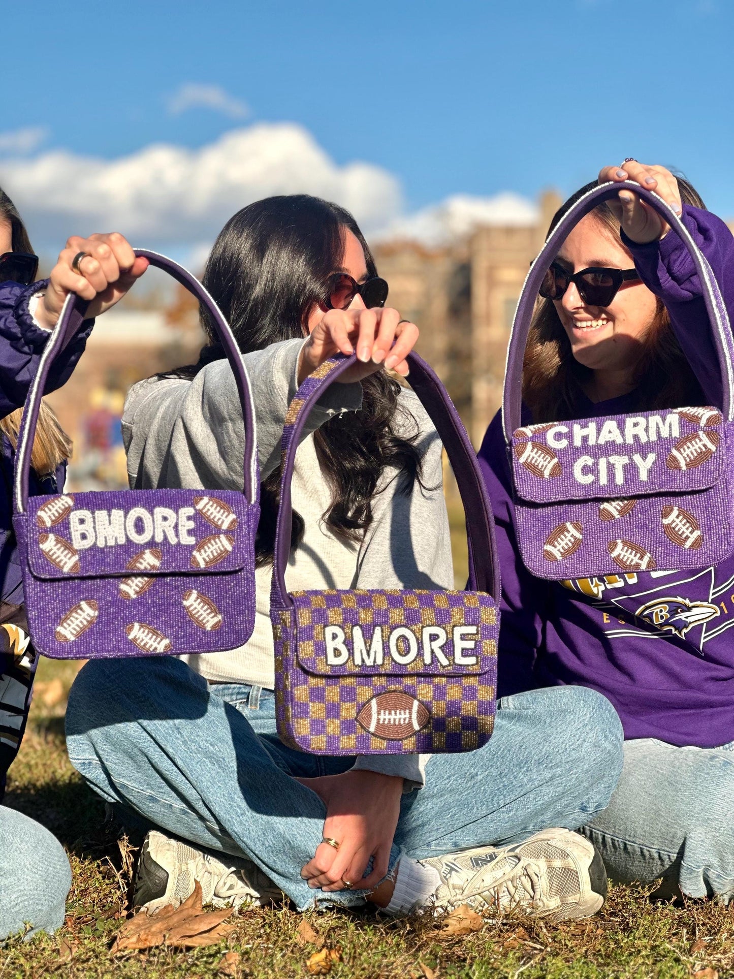 BMORE Football Checkered Beaded Shoulder Bag