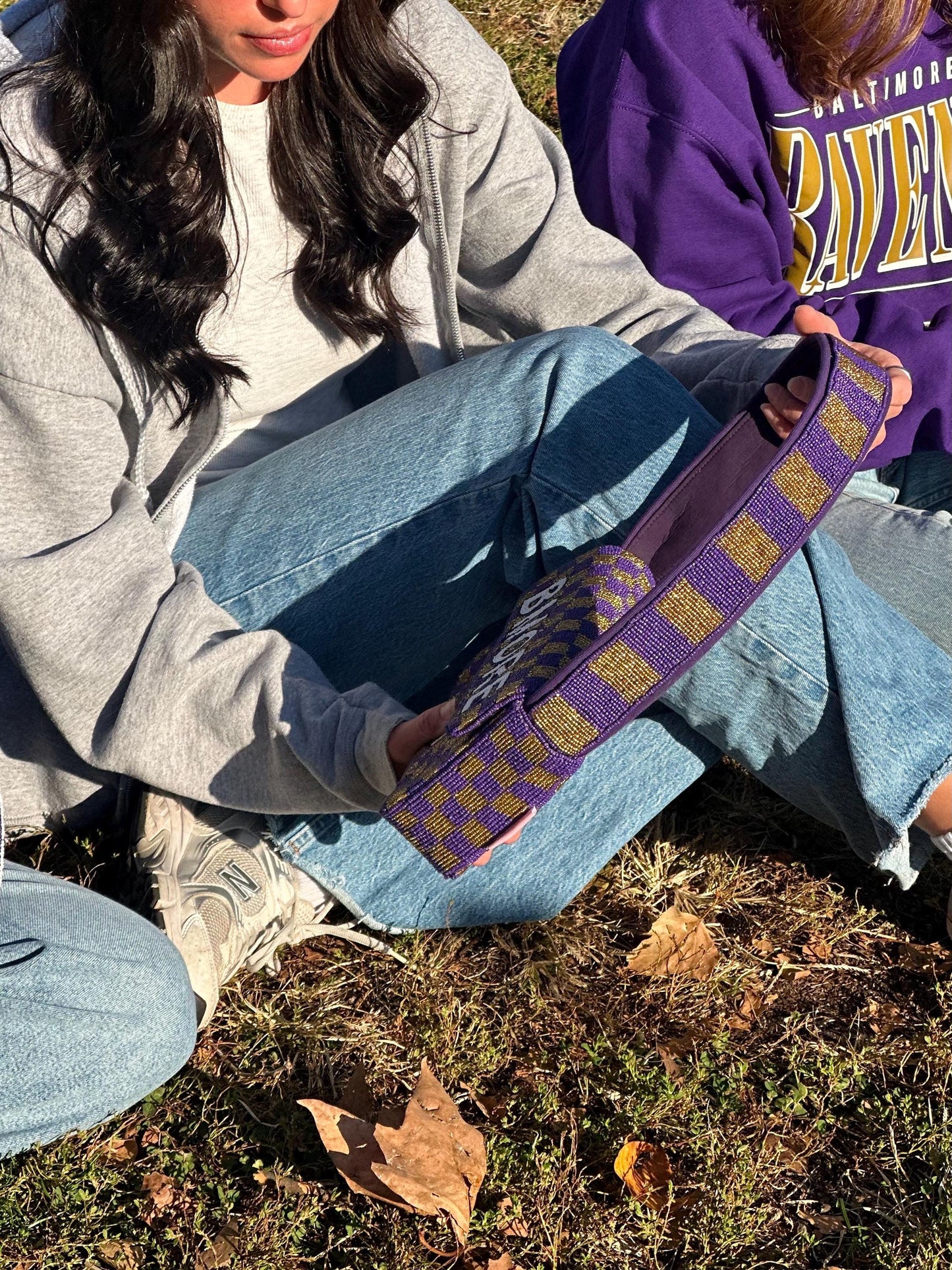 BMORE Football Checkered Beaded Shoulder Bag