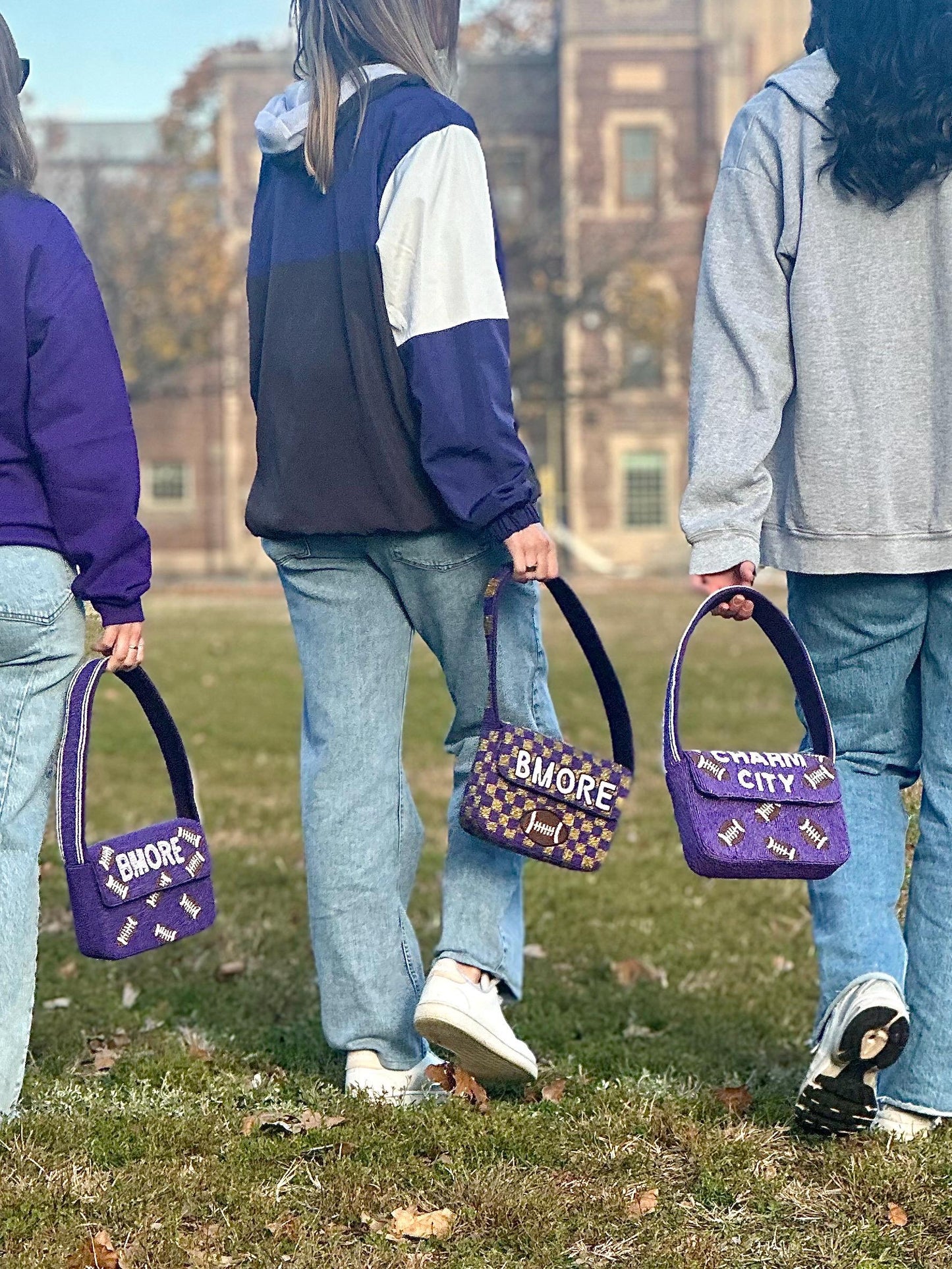 CHARM CITY Football Beaded Shoulder Bag