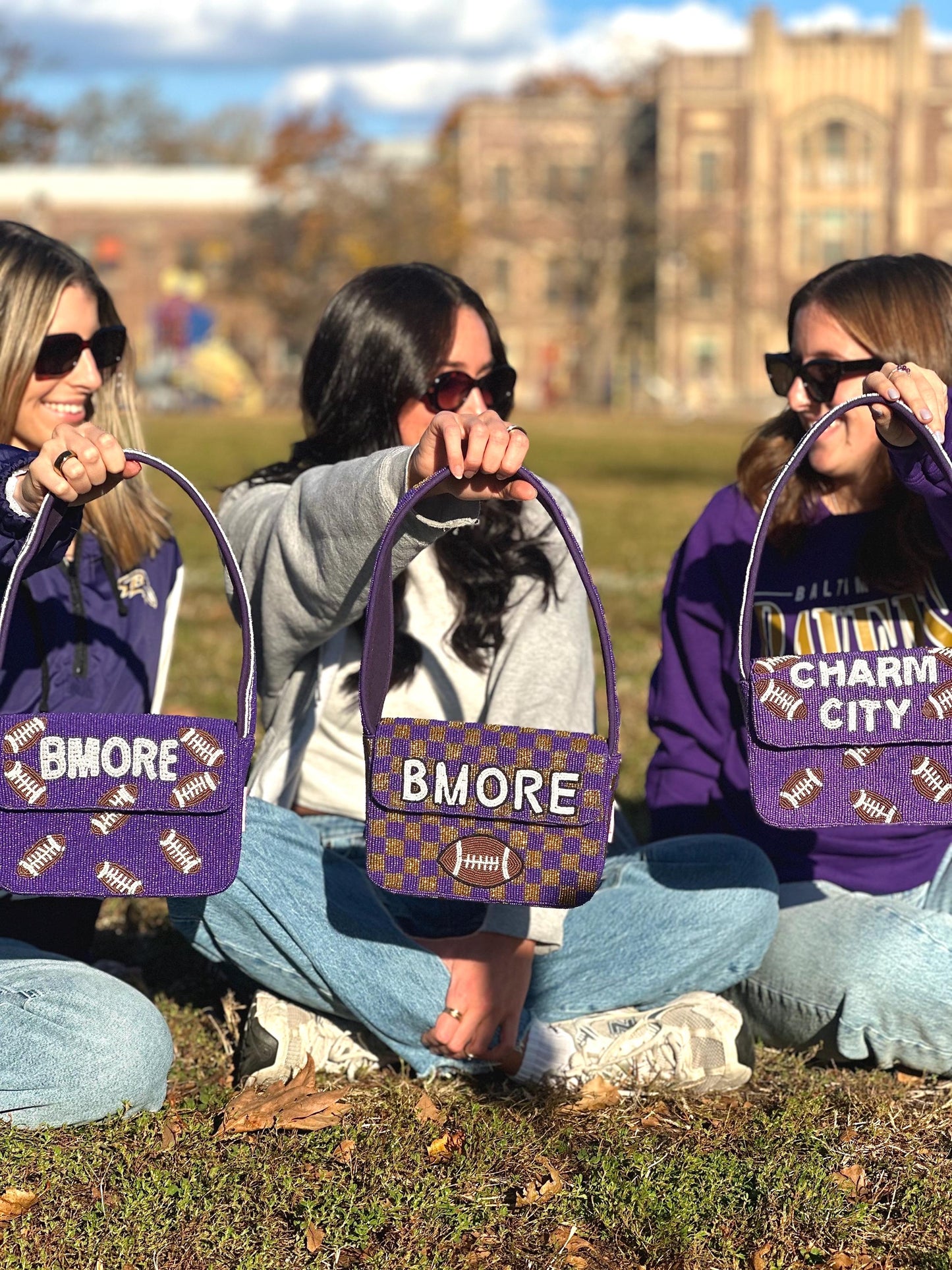CHARM CITY Football Beaded Shoulder Bag