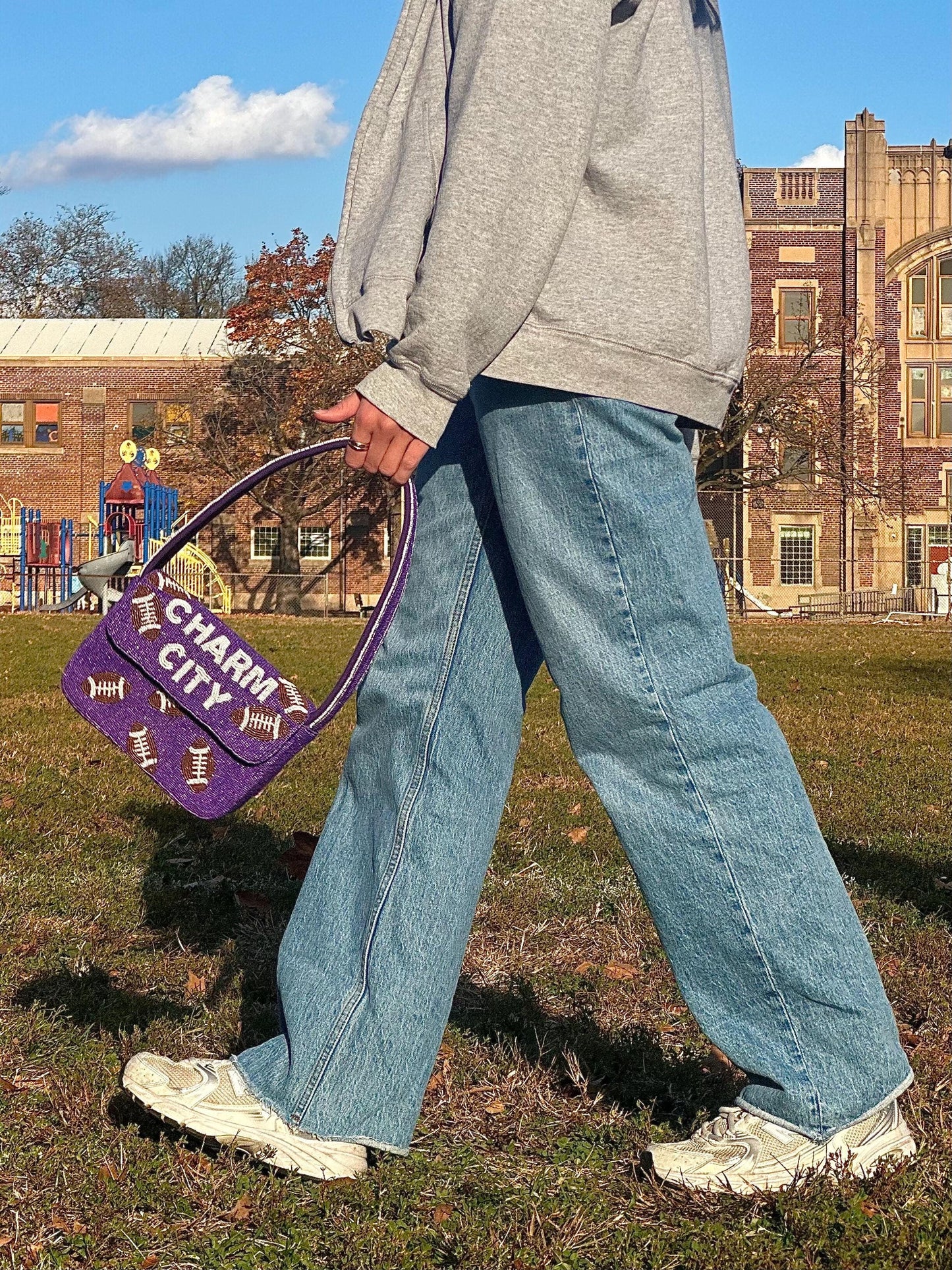 CHARM CITY Football Beaded Shoulder Bag