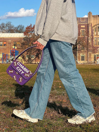 CHARM CITY Football Beaded Shoulder Bag