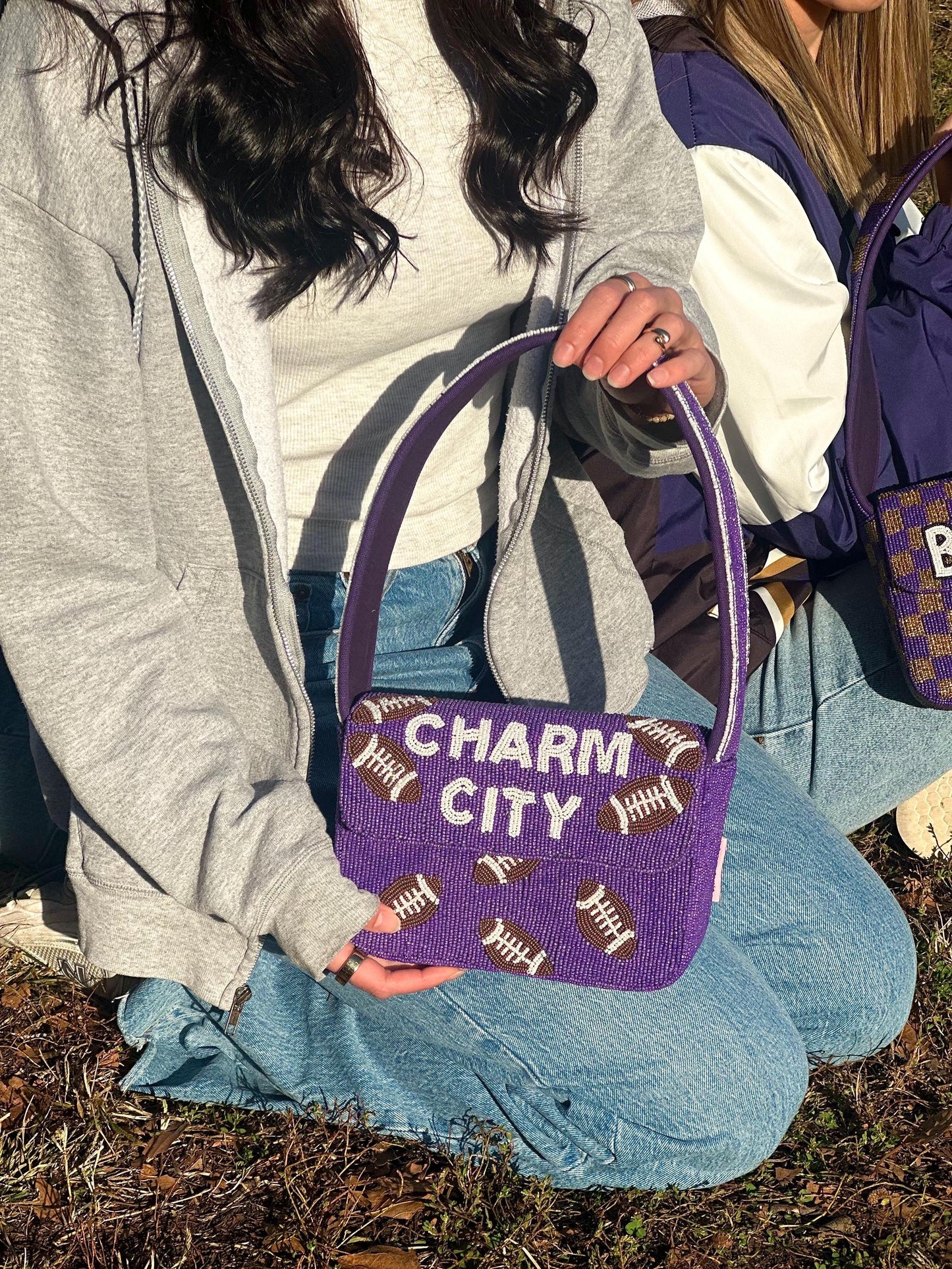 CHARM CITY Football Beaded Shoulder Bag