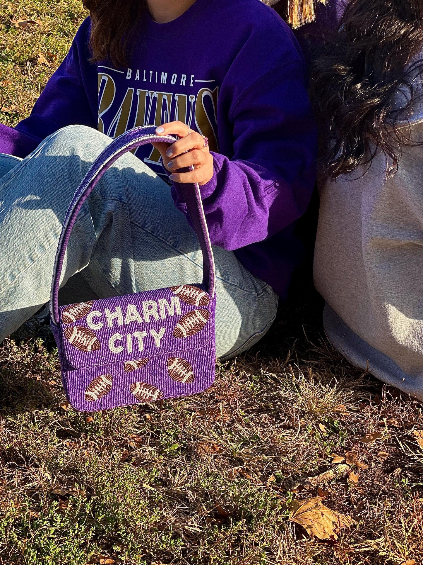 CHARM CITY Football Beaded Shoulder Bag
