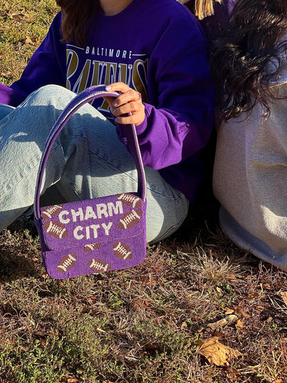 CHARM CITY Football Beaded Shoulder Bag