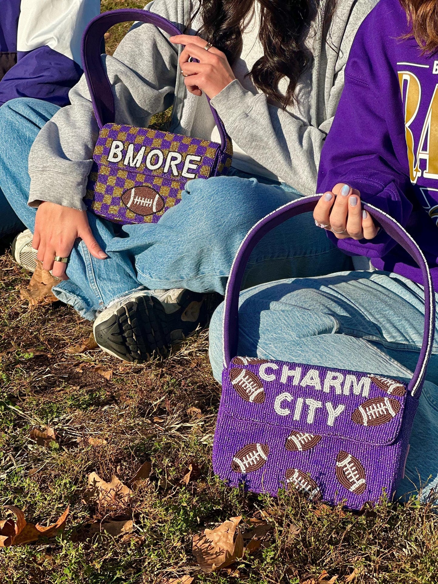 CHARM CITY Football Beaded Shoulder Bag