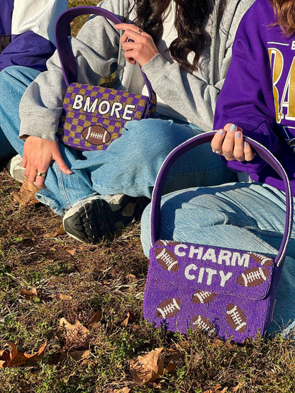 CHARM CITY Football Beaded Shoulder Bag