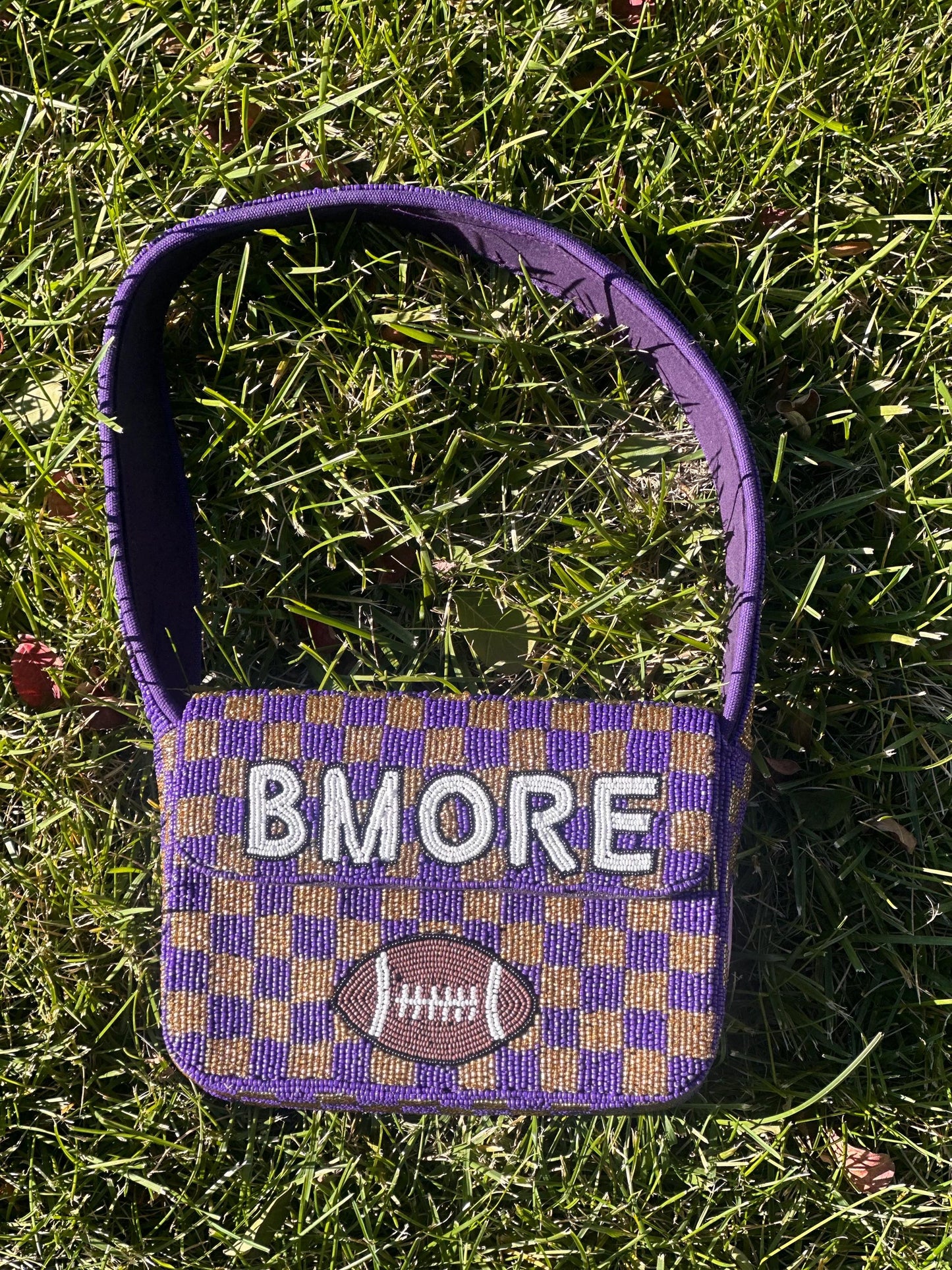 BMORE Football Checkered Beaded Shoulder Bag