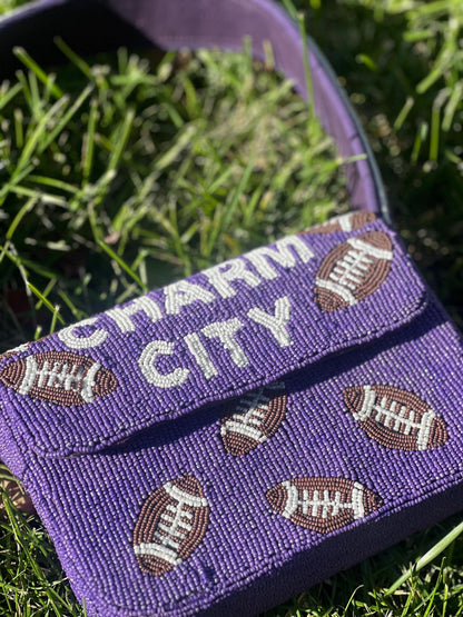 CHARM CITY Football Beaded Shoulder Bag
