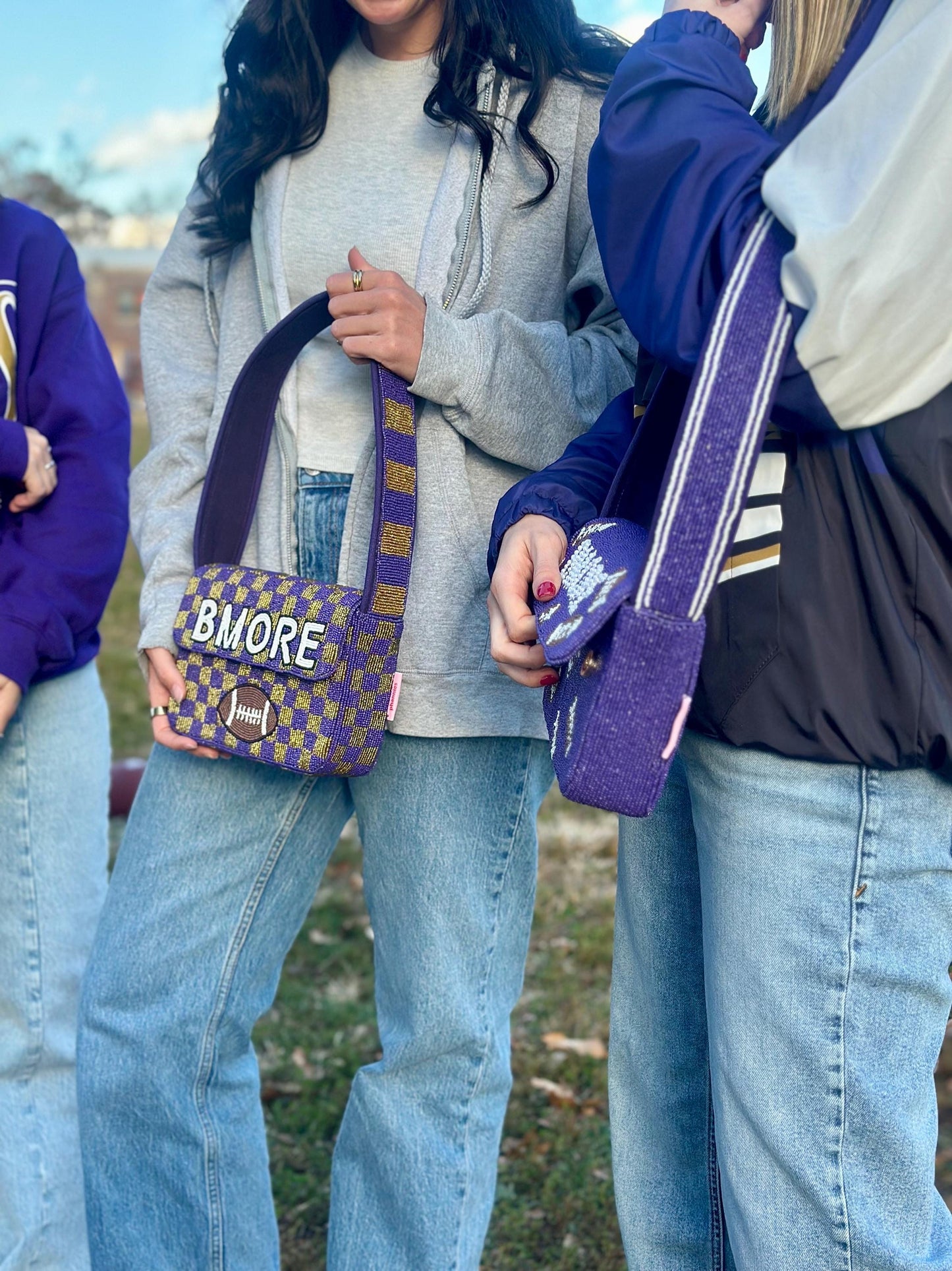 BMORE Football Checkered Beaded Shoulder Bag