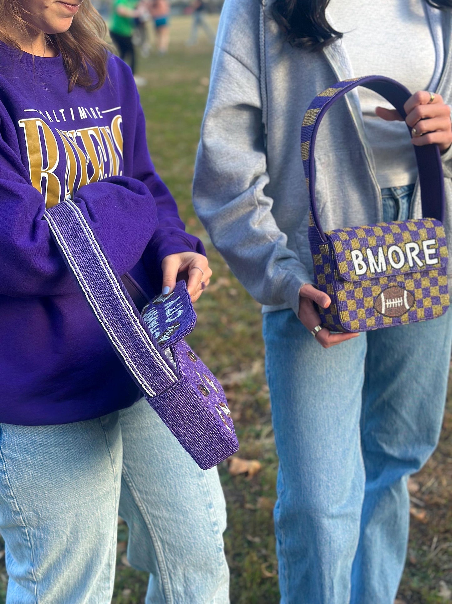 BMORE Football Checkered Beaded Shoulder Bag