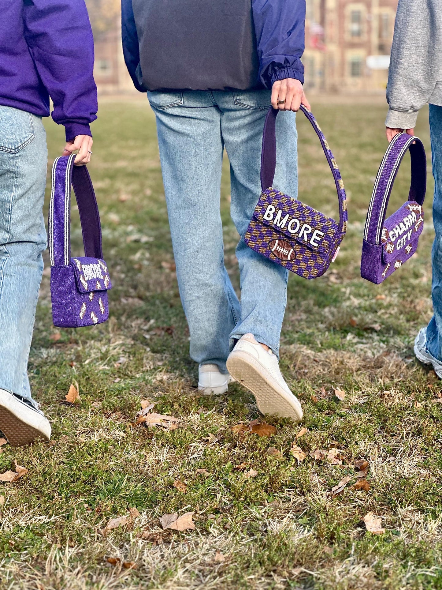 BMORE Football Checkered Beaded Shoulder Bag