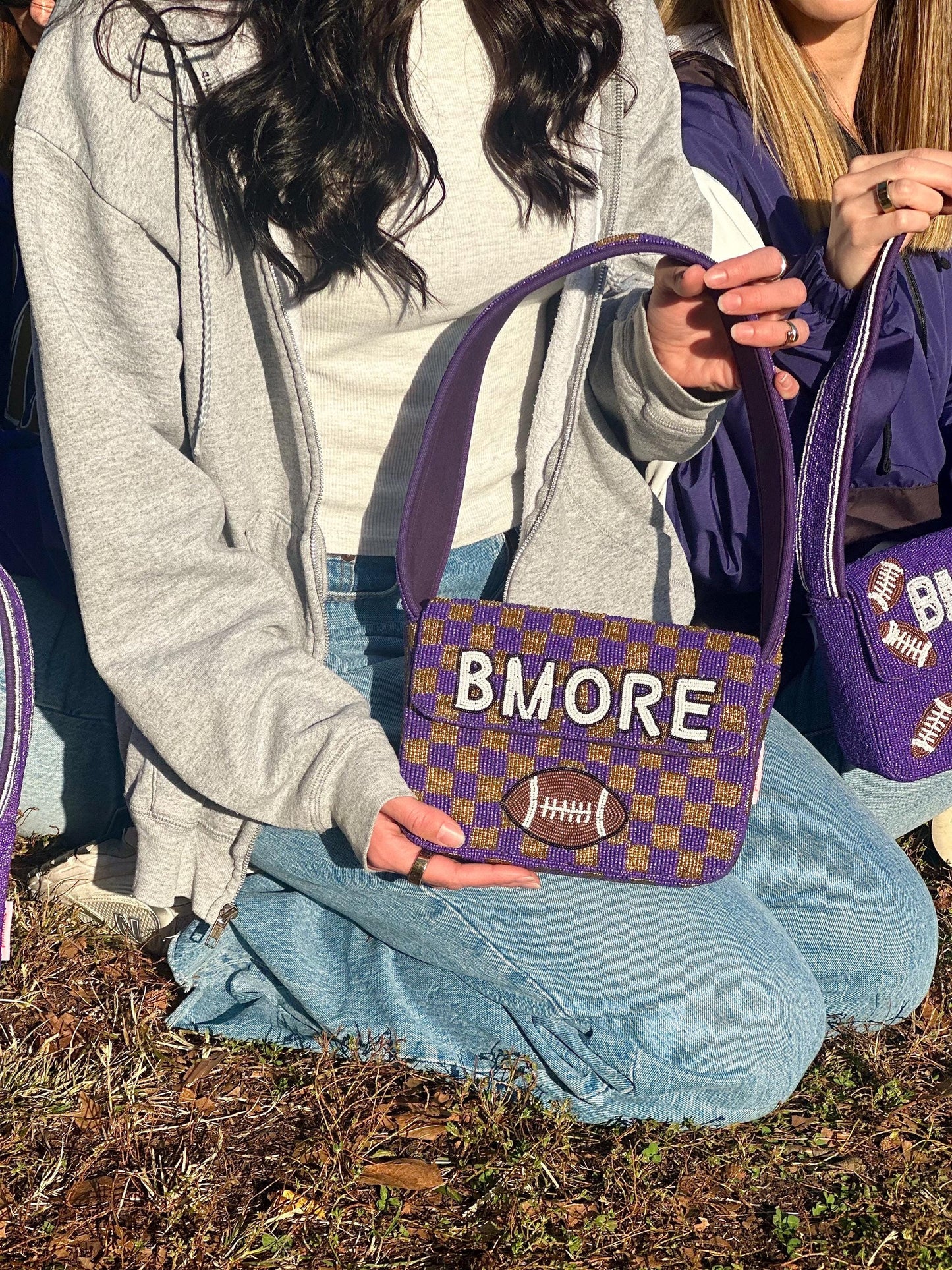BMORE Football Checkered Beaded Shoulder Bag