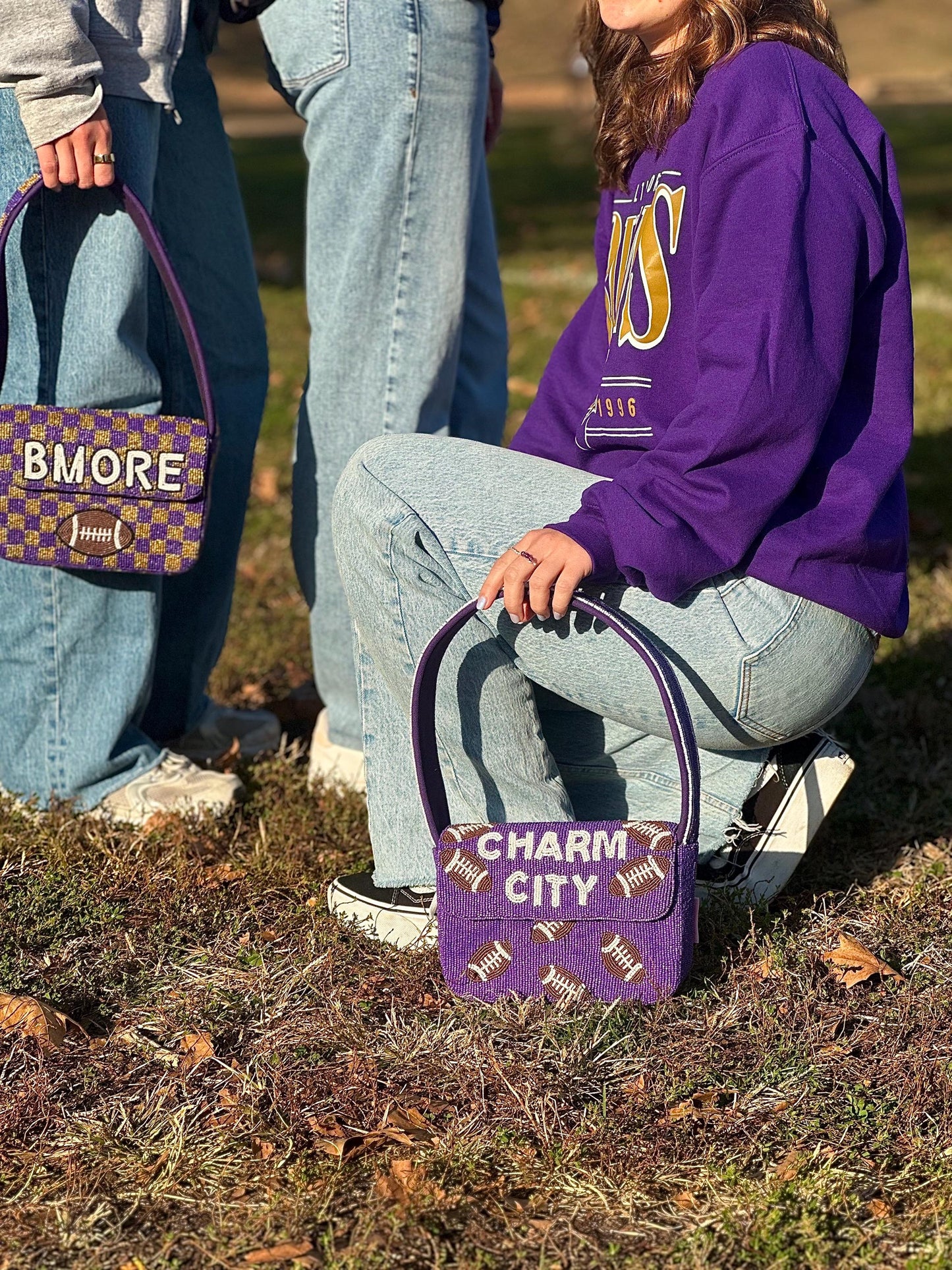 CHARM CITY Football Beaded Shoulder Bag