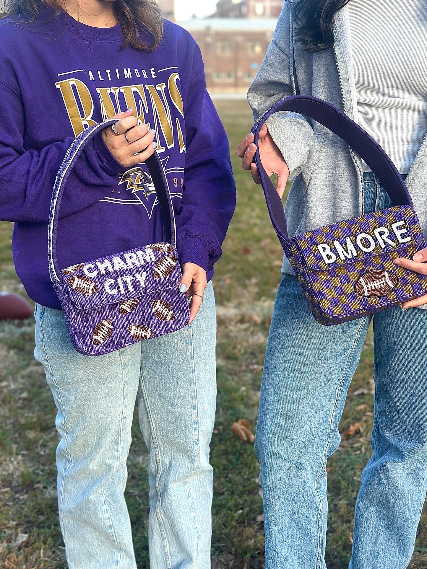 CHARM CITY Football Beaded Shoulder Bag