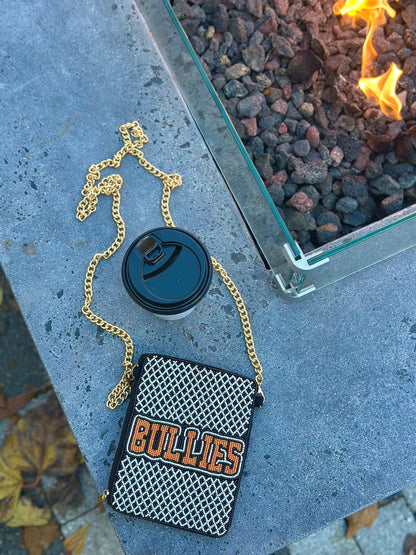 BULLIES Beaded Cell Phone Crossbody | Black & Orange