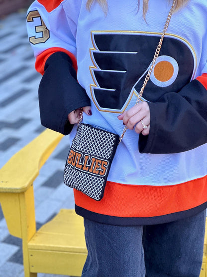 BULLIES Beaded Cell Phone Crossbody | Black & Orange