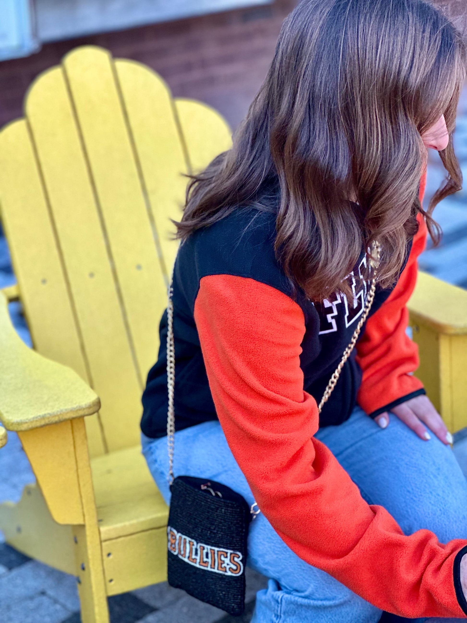 Philadelphia Hockey Orange, White and Black "BULLIES” Beaded Cell Phone Crossbody – Handmade Crossbody Bag | Stadium Approved