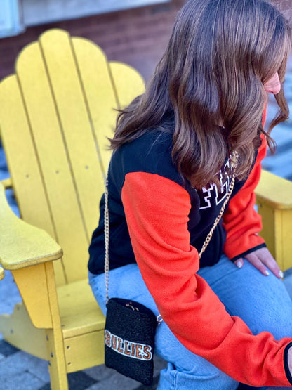 Philadelphia Hockey Orange, White and Black "BULLIES” Beaded Cell Phone Crossbody – Handmade Crossbody Bag | Stadium Approved