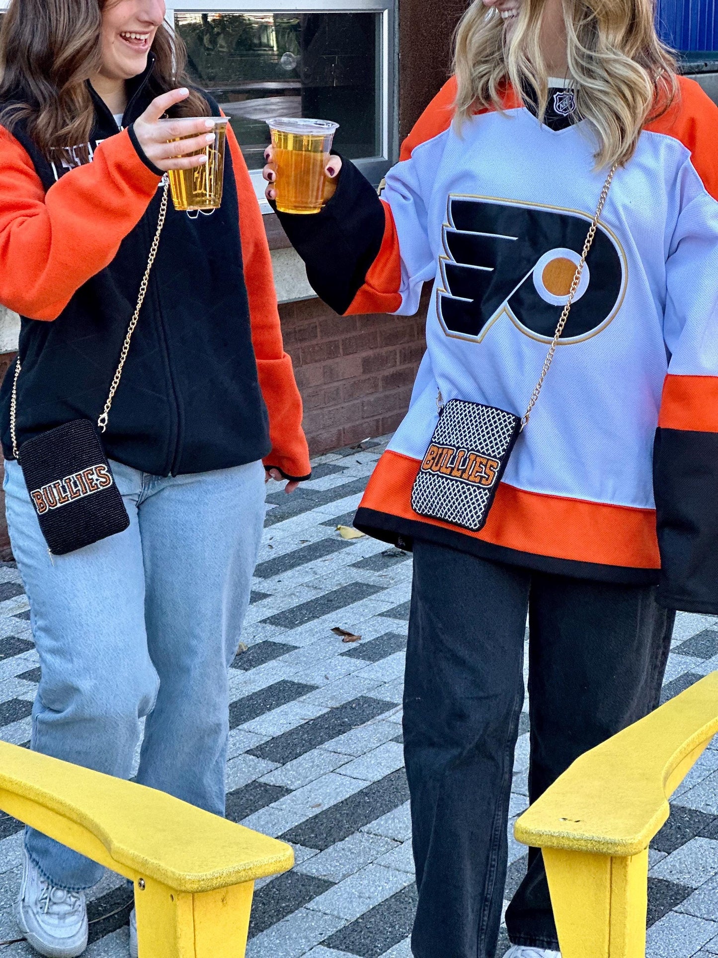 Philadelphia Hockey Orange, White and Black "BULLIES” Beaded Cell Phone Crossbody – Handmade Crossbody Bag | Stadium Approved