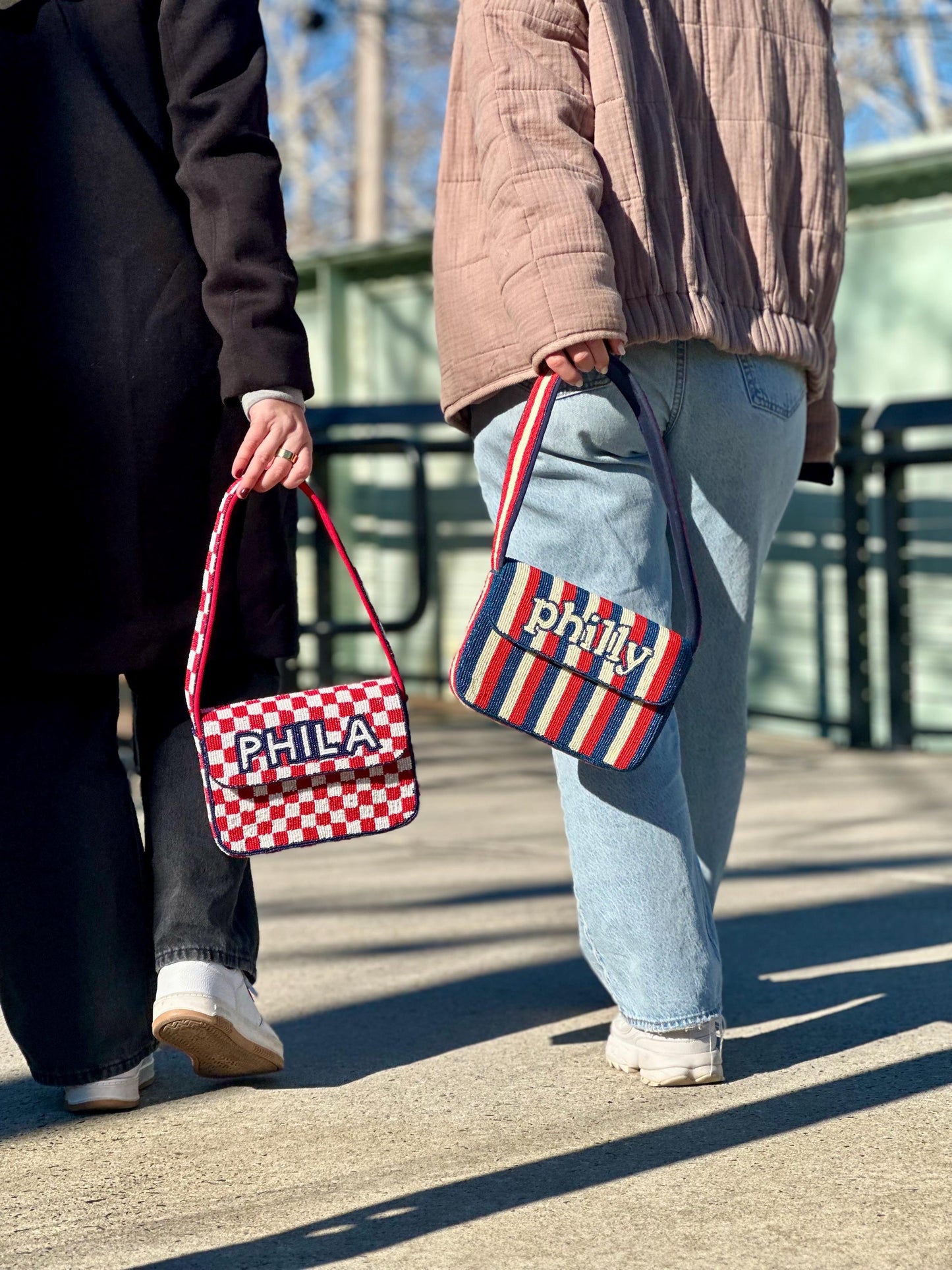 Philadelphia Red, White & Blue “PHILA" Beaded Shoulder Bag – Handmade Shoulder Bag | Game Day Fashion | NOT Stadium Approved
