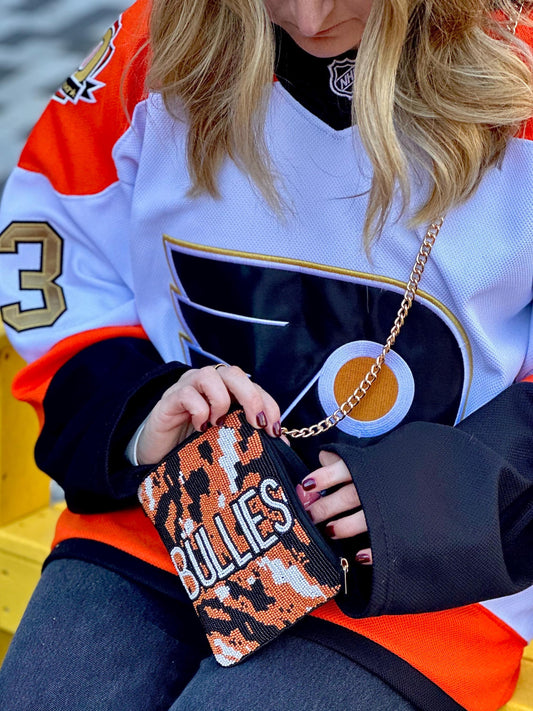 Philadelphia Hockey "BULLIES" Beaded Cell Phone Crossbody, Stadium Approved