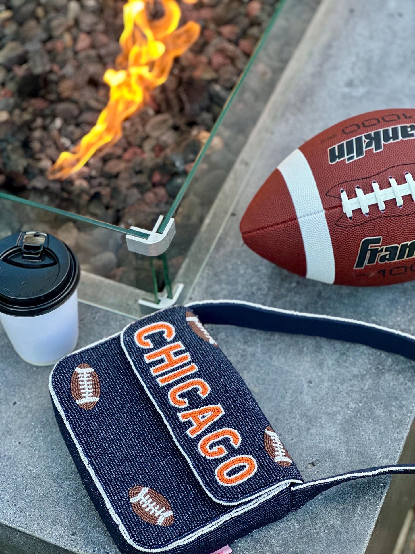 Chicago Football Navy "CHICAGO" Beaded Shoulder Bag – Handmade Shoulder Bag | Game Day Fashion | NOT Stadium Approved